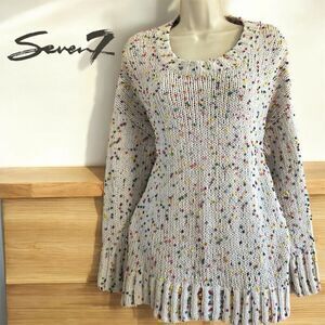 Seven 7 Slouchy Oversized Chunky Knit Confetti Ribbed Collar Pullover Sweater